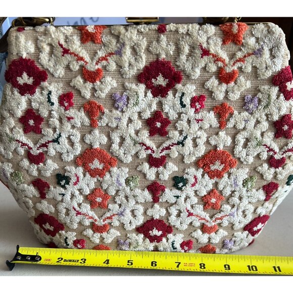 Vintage Floral Needlepoint Faux Leather Handbag rGold-Tone Frame & Snap Closure - Picture 6 of 8